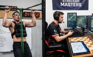 gamer employing strategic playing and athlete performing workout